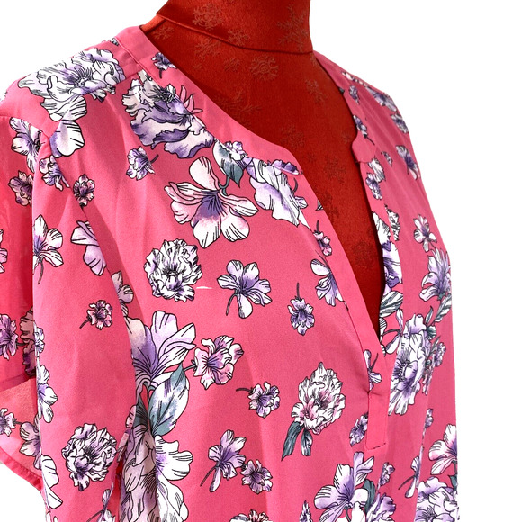 Torrid Plus Size Short Sleeve Tunic Top Blouse 18/20 Pink Floral Sheer Relaxed - Picture 6 of 8